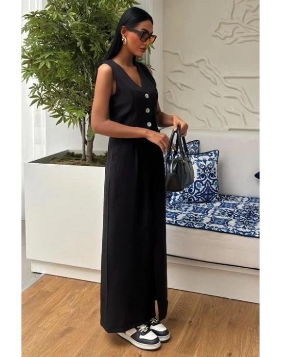 Etek Yırtmaçlı Yelekli Keten Takım 10131