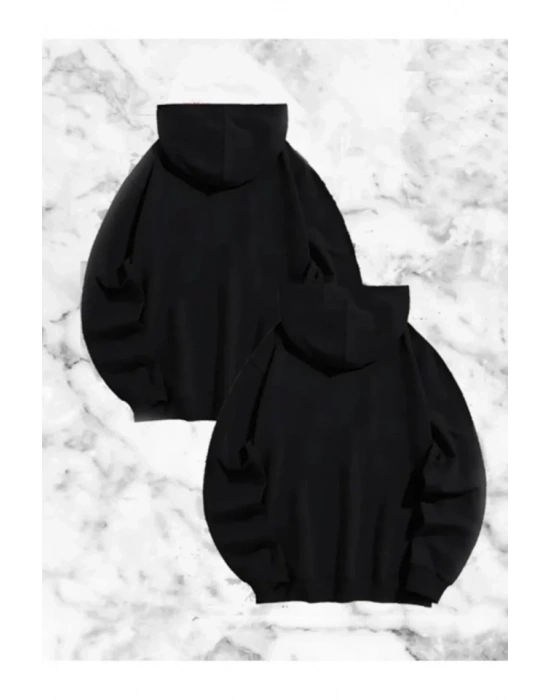 evgili Çift Kombini Örümcek Baskılı Kapüşonlu weatshirt Hoodie  iyah