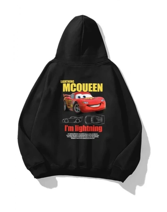 evgililer Günü Araba Baskılı Oversize Kapüşonlu weatshirt Hoodie  iyah