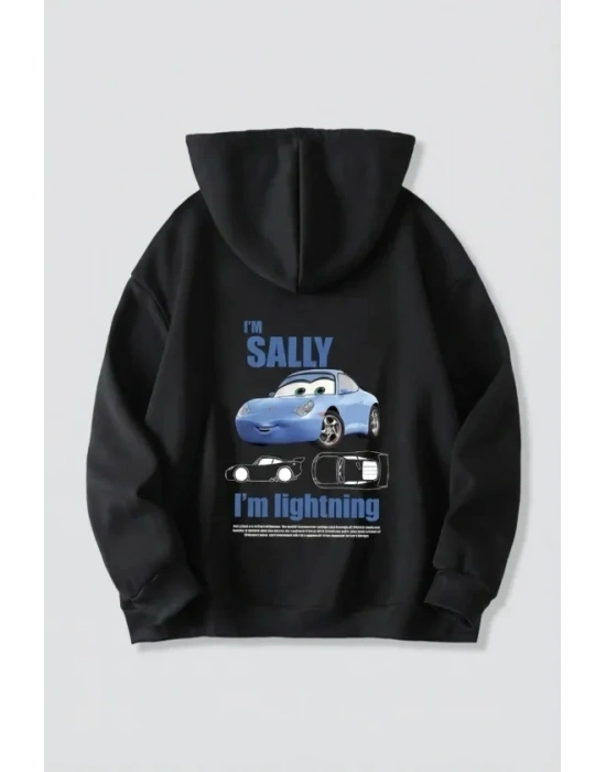evgililer Günü Araba Temalı Baskılı Oversize Kapüşonlu weatshirt Hoodie  iyah