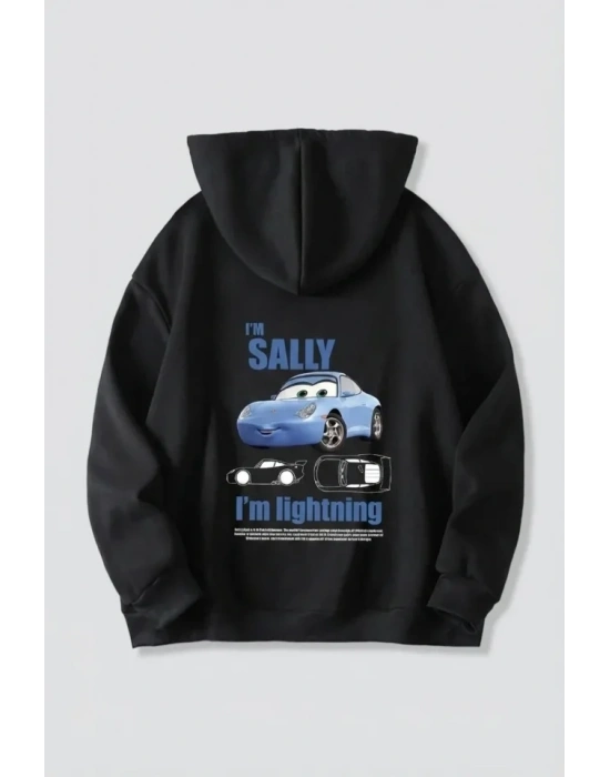 evgililer Günü Özel Kapüşonlu Araba Baskılı Oversize weatshirt  iyah