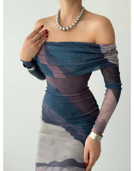 evilla adonna Yaka Tül Elbise