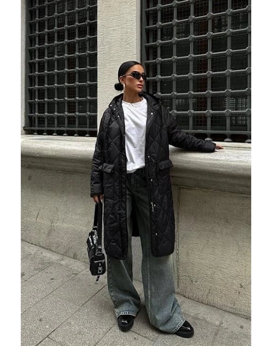 Fermuar Ve Kapşonlu Uzun Kapitone ont 7062