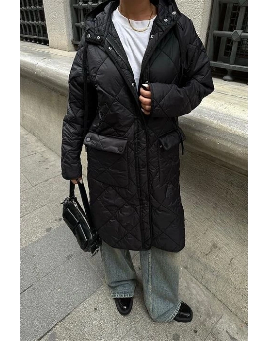 Fermuar Ve Kapşonlu Uzun Kapitone ont 7062