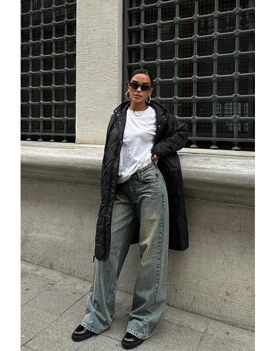 Fermuar Ve Kapşonlu Uzun Kapitone ont 7062