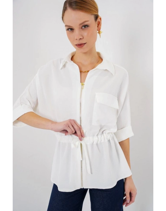 Fermuarlı Gömlek 0721  Beyaz