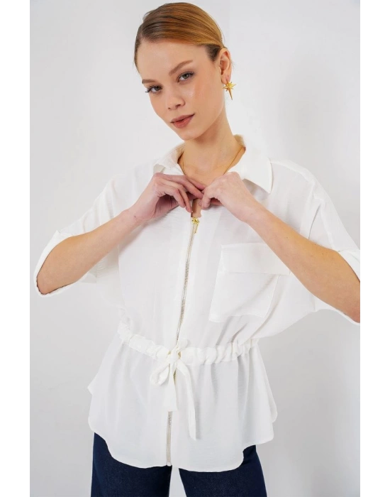 Fermuarlı Gömlek 0721  Beyaz