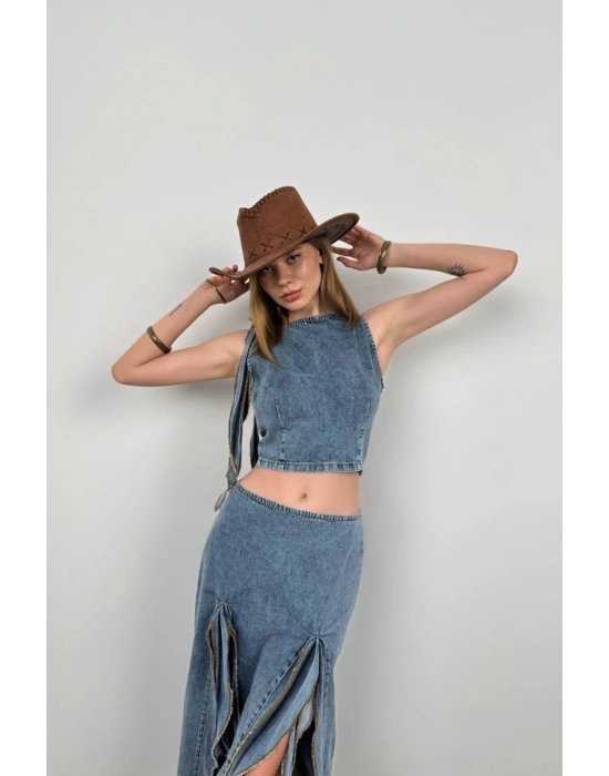 Fırfır Detay Denim Bluz