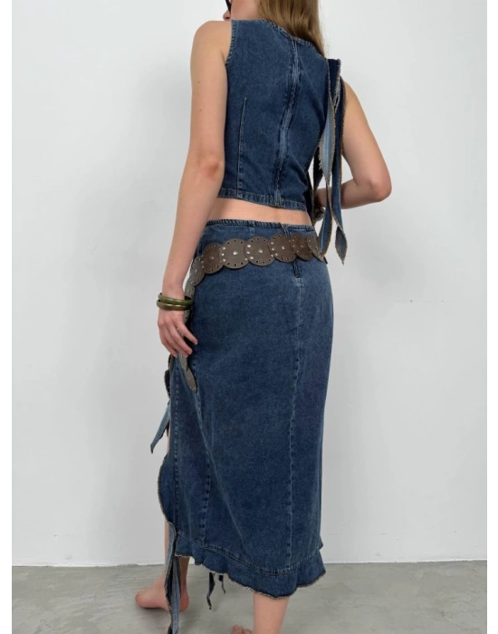 Fırfır Detay Denim Bluz