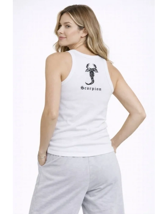 Fitilli Atlet ıfır Yaka lim Fit Arka Baskılı por Atlet  Beyaz