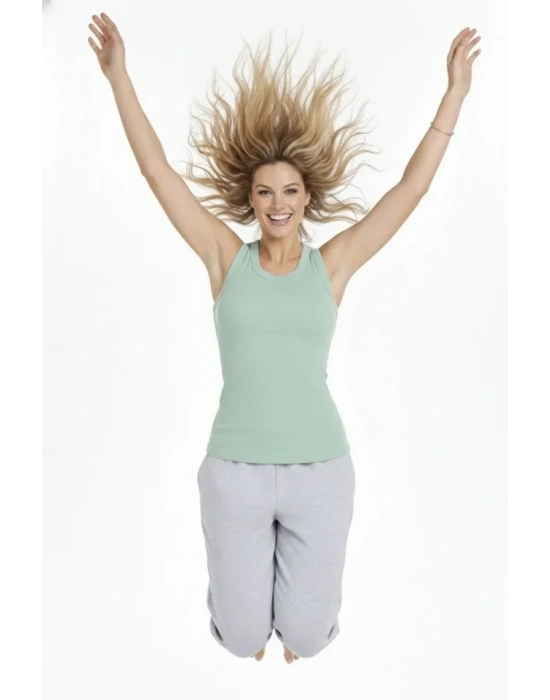 Fitilli Atlet ıfır Yaka lim Fit Arka Baskılı por Atlet  int Yeşili