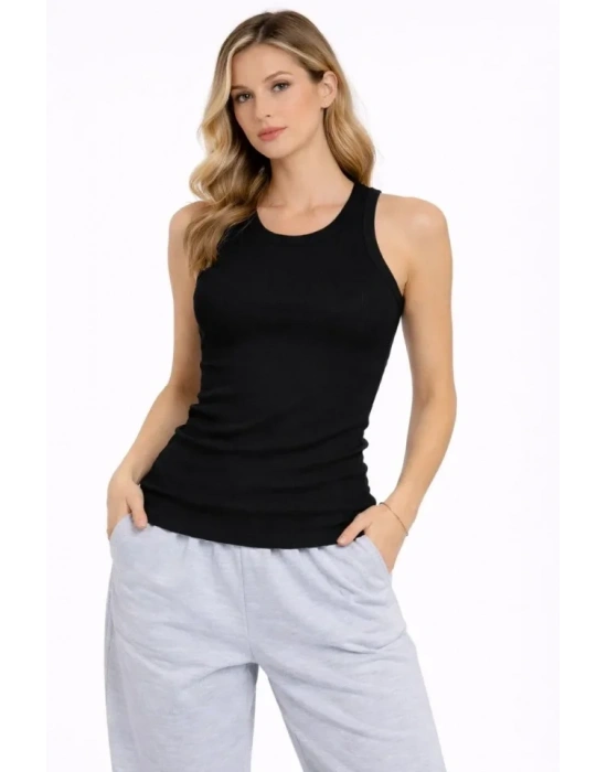 Fitilli Atlet ıfır Yaka lim Fit Arka Baskılı por Atlet  iyah