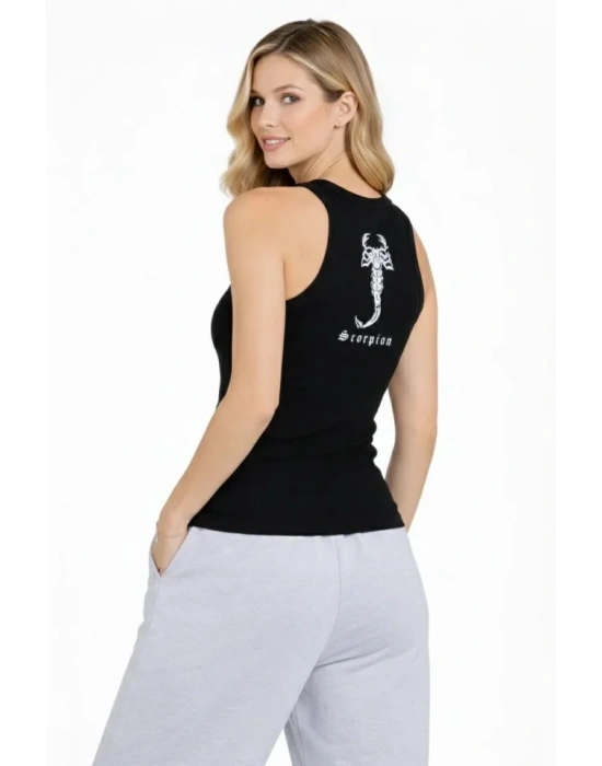 Fitilli Atlet ıfır Yaka lim Fit Arka Baskılı por Atlet  iyah