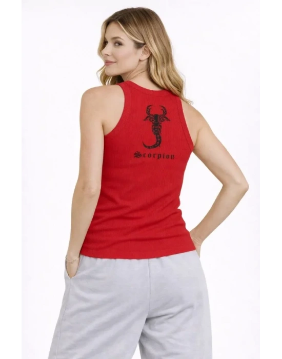 Fitilli Atlet ıfır Yaka lim Fit Arka Baskılı por Atlet  Kırmızı