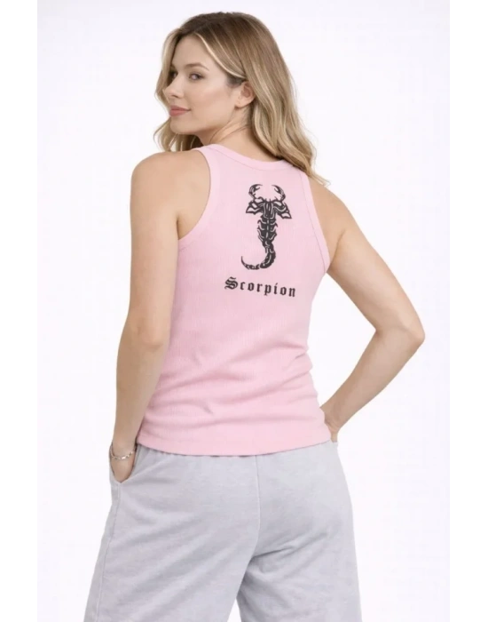 Fitilli Atlet ıfır Yaka lim Fit Arka Baskılı por Atlet  Pembe