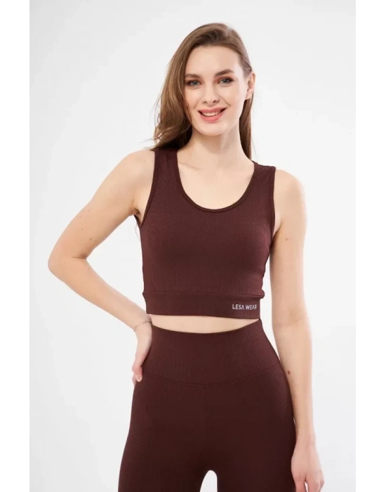 Fitilli Baskılı Crop  Bordo