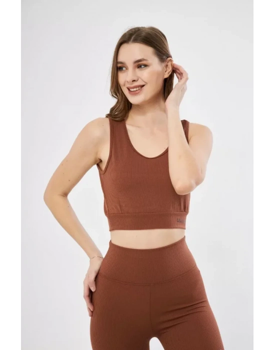 Fitilli Baskılı Crop  Kahve