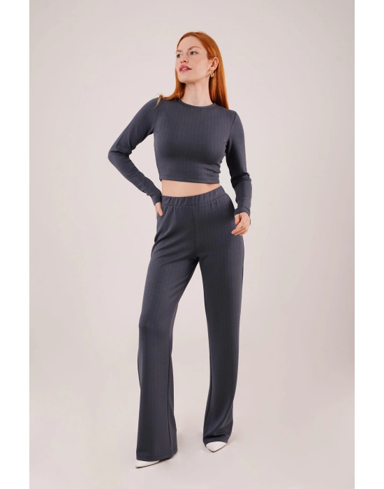 Fitilli Bluz Ve Pantolon Antrasit İkili Takım