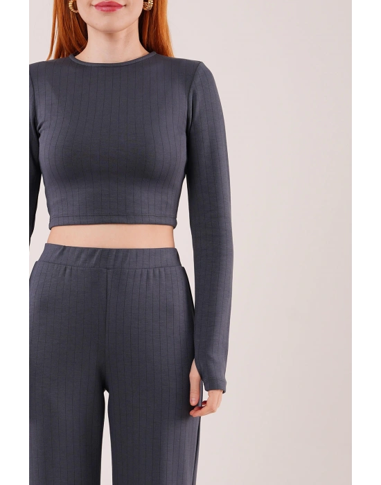 Fitilli Bluz Ve Pantolon Antrasit İkili Takım