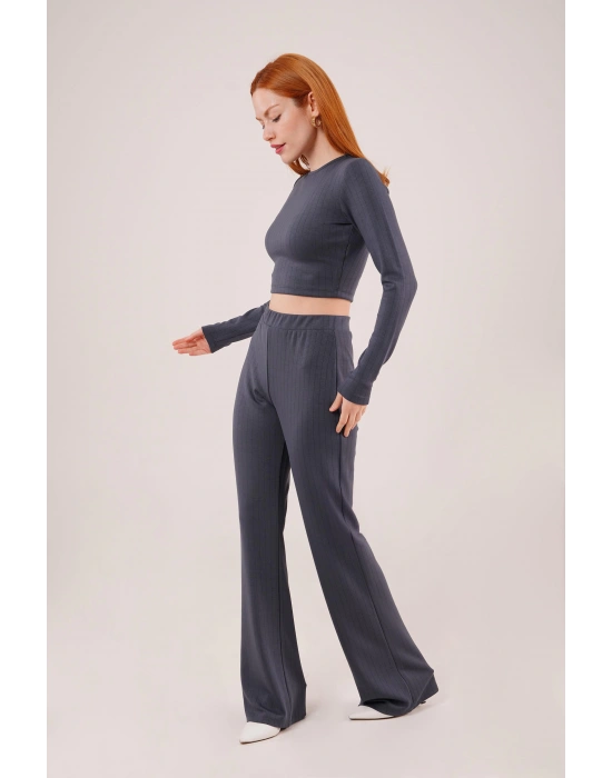 Fitilli Bluz Ve Pantolon Antrasit İkili Takım