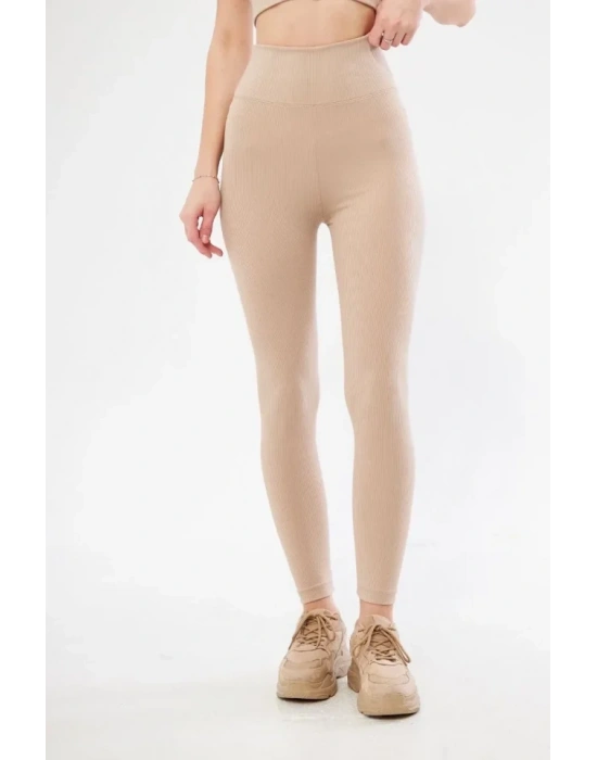 Fitilli Full ikralı Yüksek Bel Toparlayıcı Tayt Günlük Ve por Kullanım  Bej