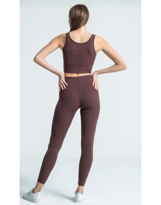 Fitilli Full ikralı Yüksek Bel Toparlayıcı Tayt Günlük Ve por Kullanım  Kahverengi