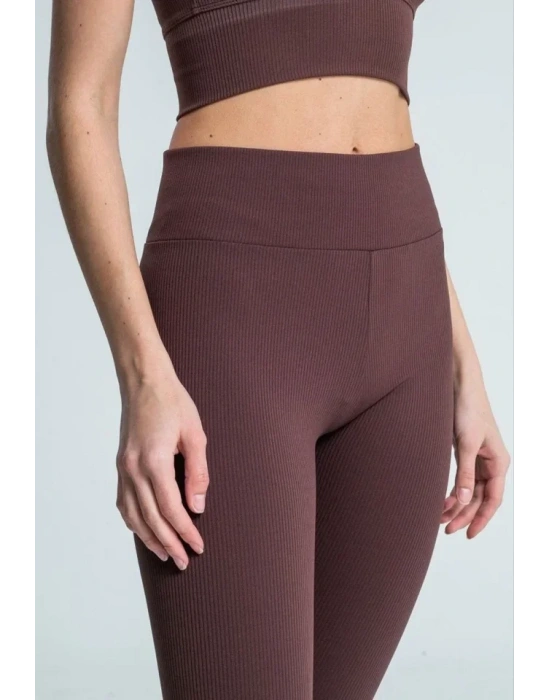 Fitilli Full ikralı Yüksek Bel Toparlayıcı Tayt Günlük Ve por Kullanım  Kahverengi