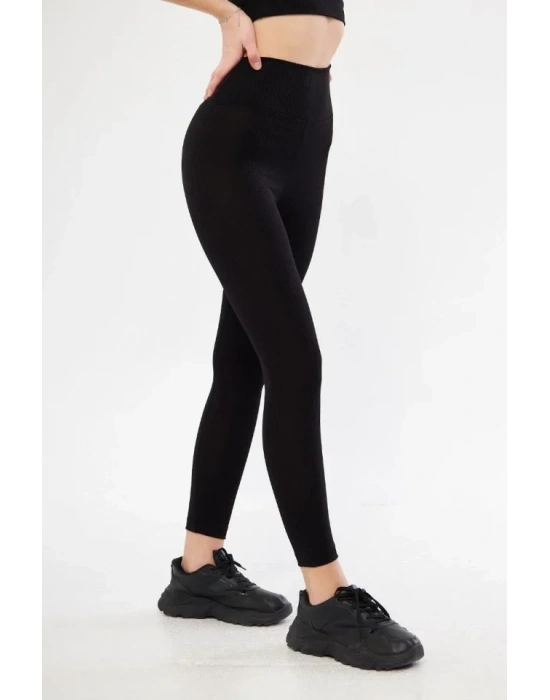 Fitilli Full Likralı Yüksek Bel Toparlayıcı Tayt Günlük Ve por Kullanım  iyah