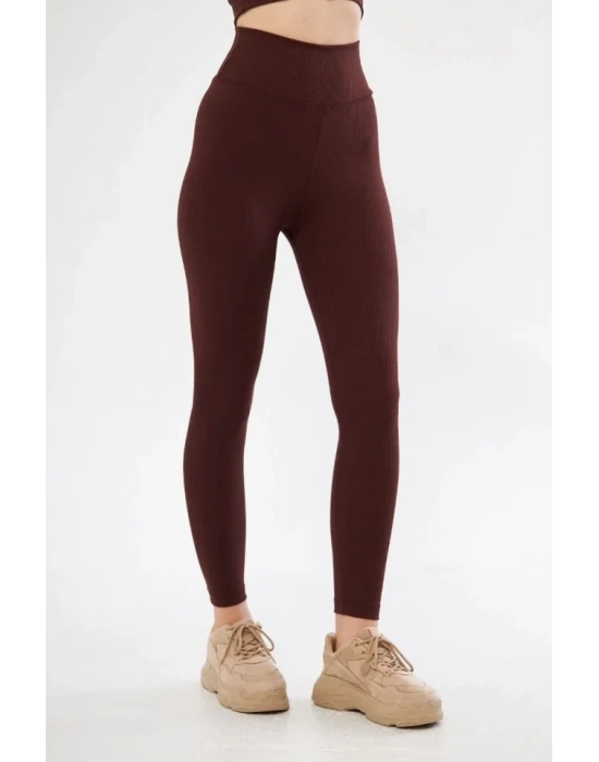 Fitilli Full Likralı Yüksek Bel Toparlayıcı Tayt Günlük Ve Spor Kullanım  Bordo