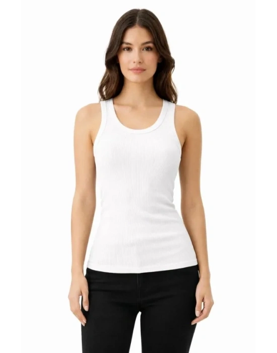 Fitilli ikralı Kaşkorse Atlet Vücuda Oturan Basic Şıklık  Beyaz