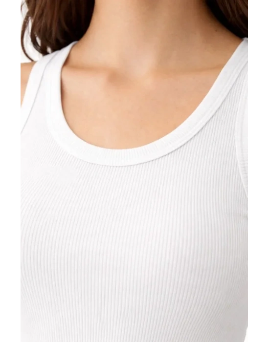 Fitilli ikralı Kaşkorse Atlet Vücuda Oturan Basic Şıklık  Beyaz