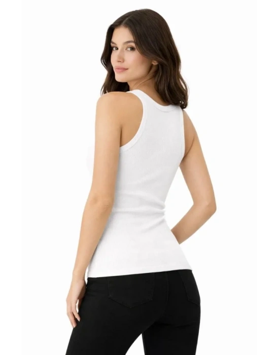 Fitilli ikralı Kaşkorse Atlet Vücuda Oturan Basic Şıklık  Beyaz