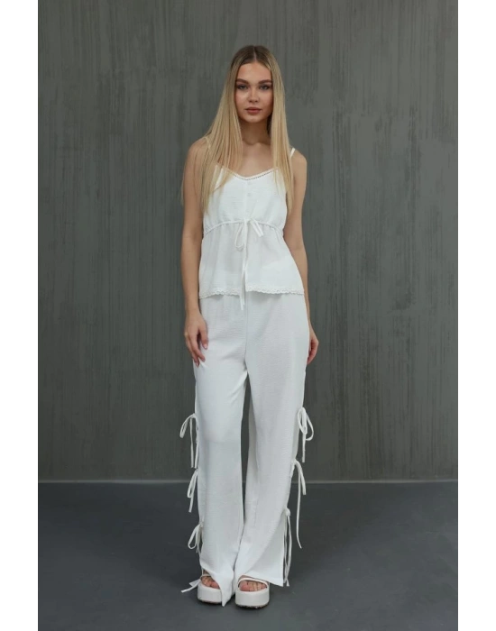 Fiyonklu Bluz Takım  Beyaz