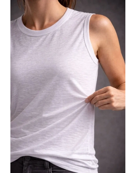 Flamlı Kumaş ıfır Kolsuz Atlet  Basic por Üst, Günlük Ve Fitness Kullanımına Uygun  Beyaz