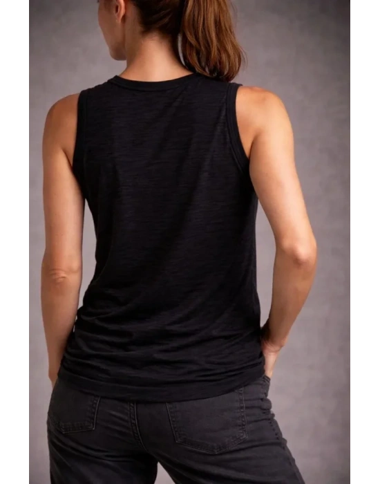 Flamlı Kumaş ıfır Kolsuz Atlet Basic por Üst, Günlük Ve Fitness Kullanımına Uygun  iyah