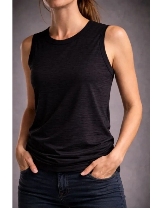 Flamlı Kumaş ıfır Kolsuz Atlet Basic por Üst, Günlük Ve Fitness Kullanımına Uygun  iyah