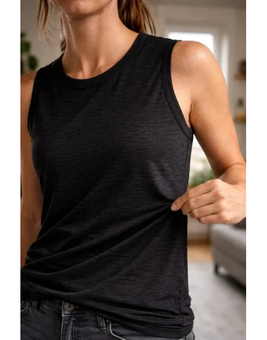 Flamlı Kumaş ıfır Kolsuz Atlet Basic por Üst, Günlük Ve Fitness Kullanımına Uygun  iyah