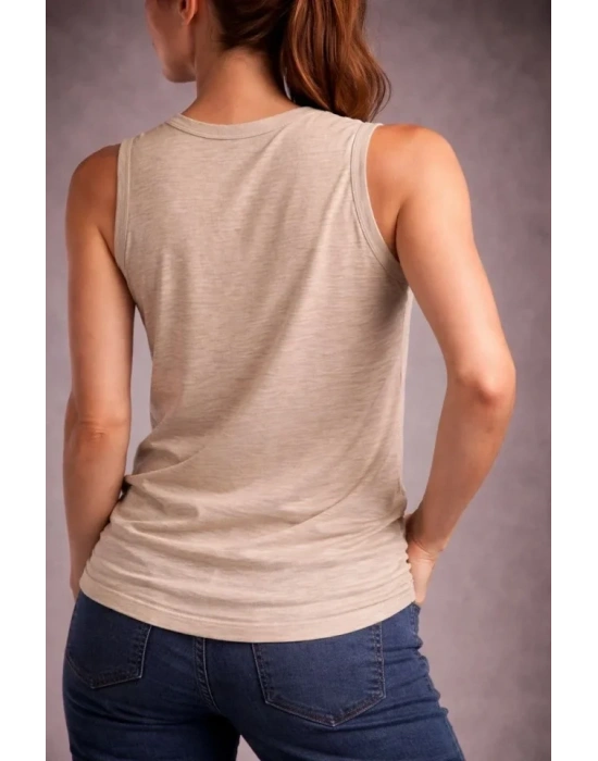 Flamlı Kumaş ıfır Kolsuz Atlet Basic por Üst, Günlük Ve Fitness Kullanımına Uygun  Taş