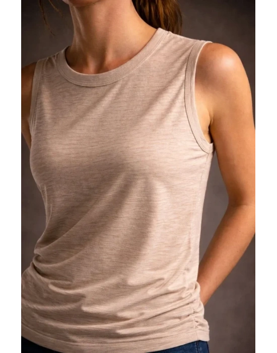 Flamlı Kumaş ıfır Kolsuz Atlet Basic por Üst, Günlük Ve Fitness Kullanımına Uygun  Taş