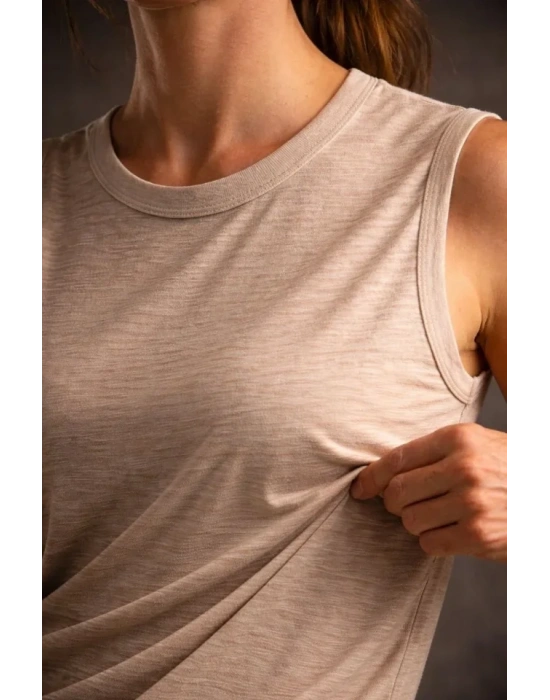 Flamlı Kumaş ıfır Kolsuz Atlet Basic por Üst, Günlük Ve Fitness Kullanımına Uygun  Taş