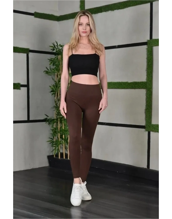 Full ikra Extra Toparlayıcı Yüksek Bel Dar Kalıp Günlük por Tayt  Kahverengi