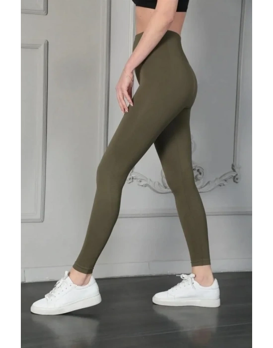 Full Likra Extra Toparlayıcı Yüksek Bel Dar Kalıp Günlük por Tayt  Haki