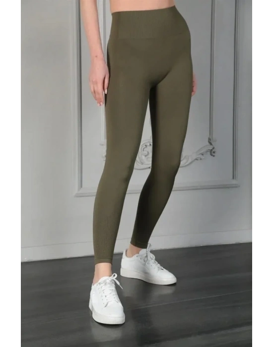 Full Likra Extra Toparlayıcı Yüksek Bel Dar Kalıp Günlük por Tayt  Haki