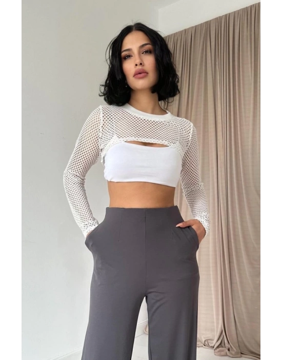 Füme Pensli astik Detaylı Pantolon