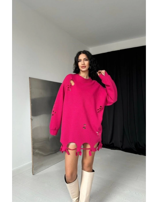 Fuşya Lazer Kesim Bluz