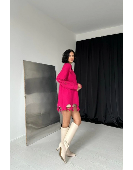 Fuşya Lazer Kesim Bluz