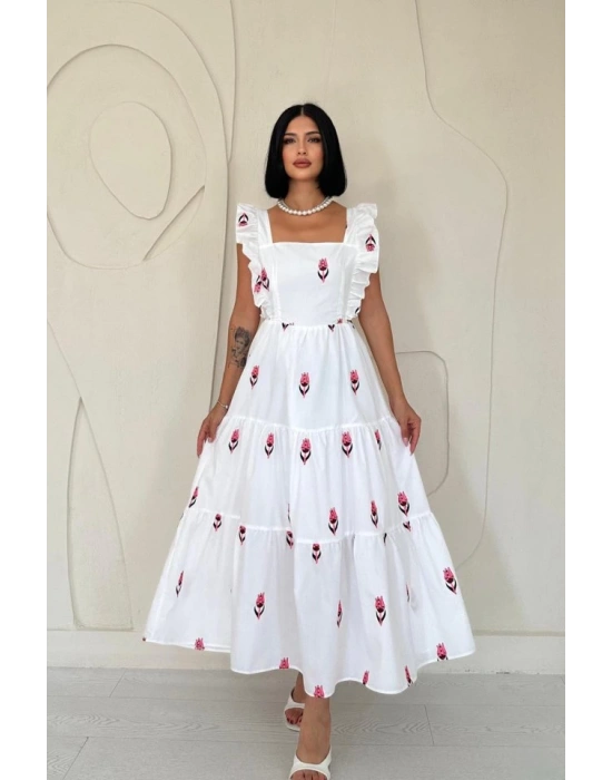 Fuşya ıfır Kol Fırfırlı Elbise