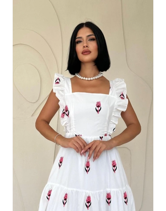 Fuşya ıfır Kol Fırfırlı Elbise