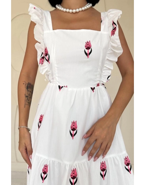 Fuşya ıfır Kol Fırfırlı Elbise