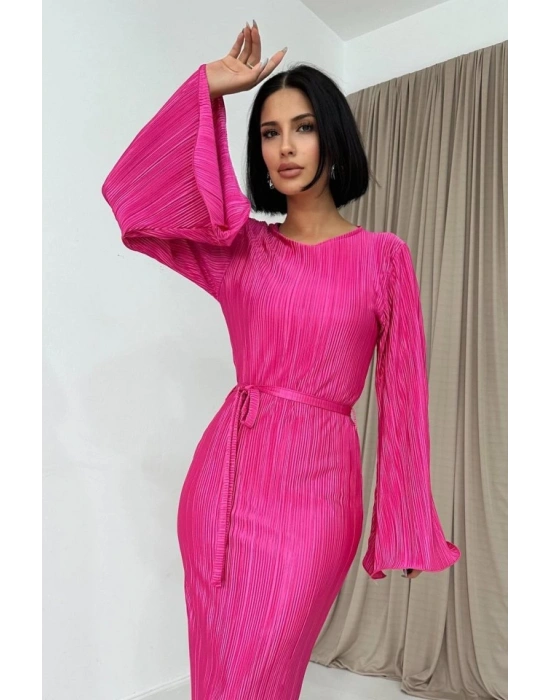 Fuşya İspanyol Kol Piliseli Elbise